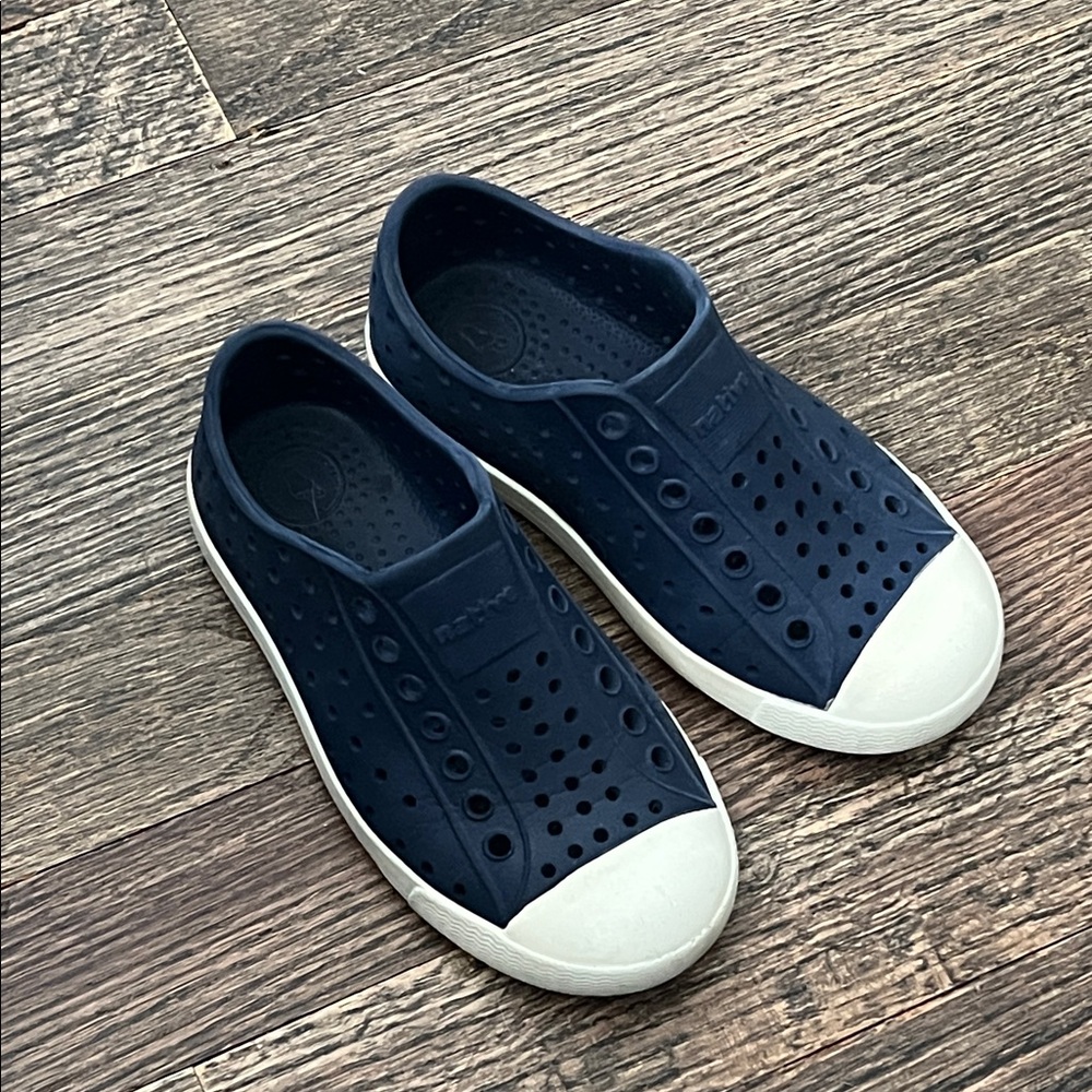 Native Shoes Kids Navy Blue Slip-On Sneakers with White Toe